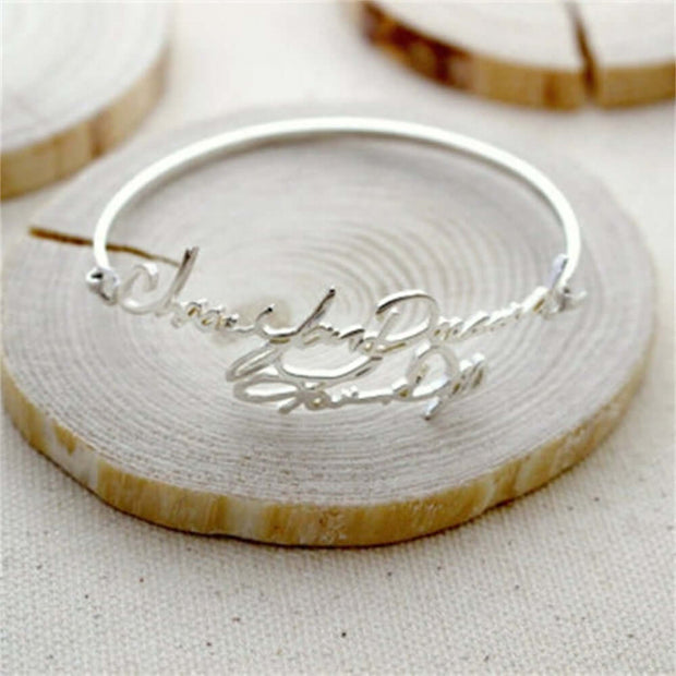 Custom Double Name Bangle Personalized Signature Bracelets Stainless Steel Custom Double Name Bangle Personalized