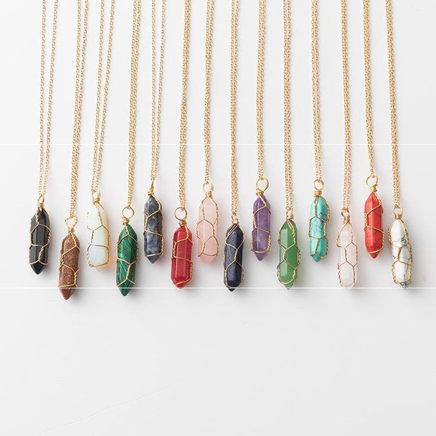 Hand-Wound Crystal Necklace | Natural Stone Pendant | Hexagonal Gemstone | Bohemian Jewelry[gemstone type] necklace (if applicable),american jewelry,amethyst necklace (if applicable),Birthday Gifts,bohemian jewelry,crystal necklace,european jewelry,gemsto
