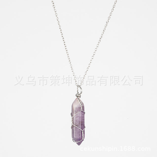Hand-Wound Crystal Necklace | Natural Stone Pendant | Hexagonal Gemstone | Bohemian Jewelry[gemstone type] necklace (if applicable),american jewelry,amethyst necklace (if applicable),Birthday Gifts,bohemian jewelry,crystal necklace,european jewelry,gemsto