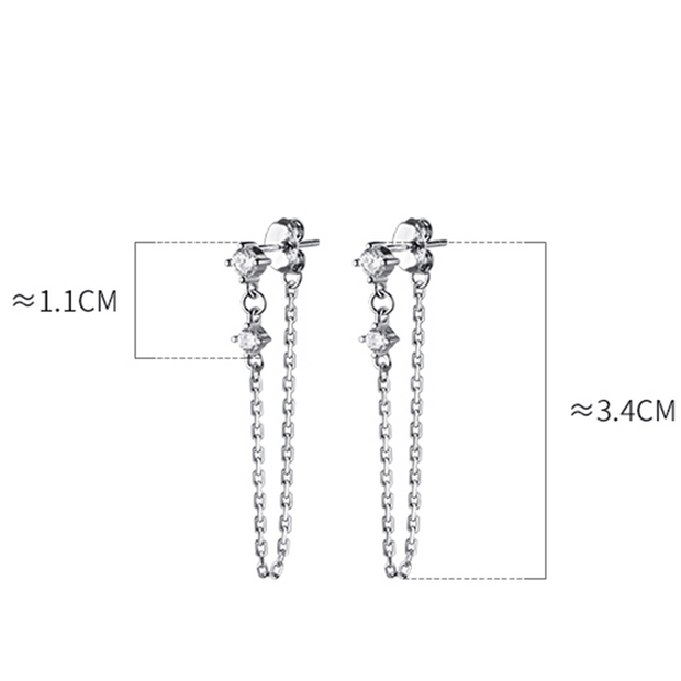 WOOZU Genuine 925 Sterling Silver Punk Chain Zircon Tassel Stud Earring For Women Party Girl Korean Chic Sweet Jewelry Gift 2021 Anniversary Gifts,Birthday Gifts,BIRTHSTONE EARRINGS,CAITLYNMINIMALIST,CHAIN EARRINGS,Christmas Gifts,CUSTOM EARRINGS,DAINTY E